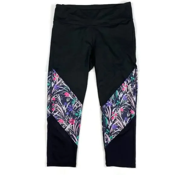 Fabletics Mesh Powerhold Capri Leggings Mid Rise Floral Black UPF 50+ Size Sm - Picture 7 of 7